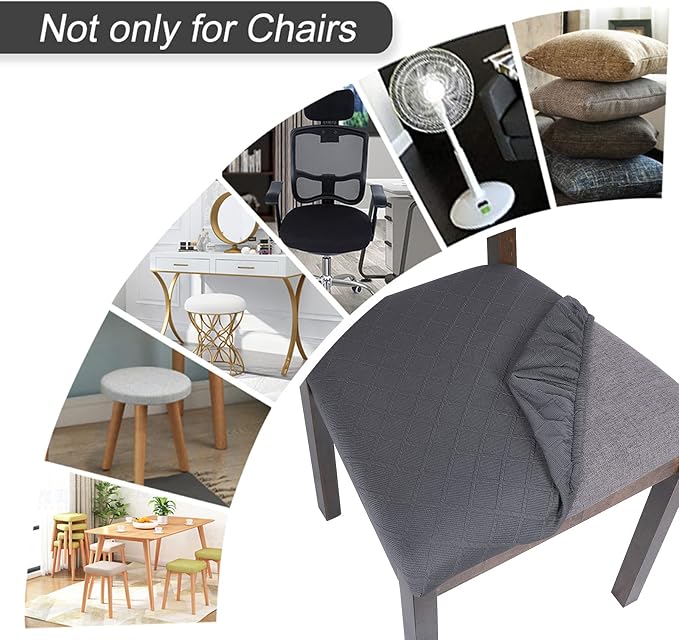 SearchI Seat Covers for Dining Room Chairs Stretch Jacquard Chair Seat Covers Set of 6, Removable Washable Upholstered Chair Seat Protector Cushion Slipcovers for Kitchen, Office(Grey Rhombus)