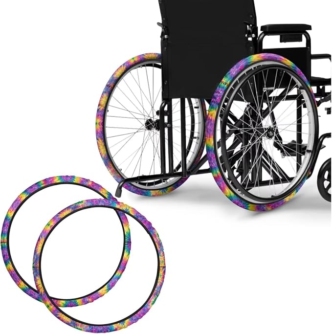 2 Pairs Wheelchair Tire Covers Protectors Watercolor Tie Dye 24 Inch Wheelchair Cover Non Slip Wear Resistant Wheelchairs Ring Protective Covers for Adults