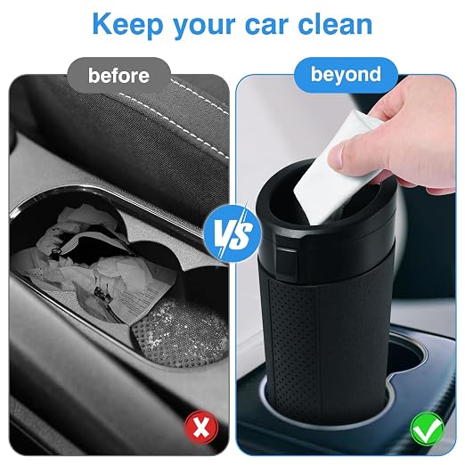 Car Trash Can Bin with Lid, 2 Packs Mini Leakproof Garbage Can for Vehicle, Cup Holder Trash Can, Small Trash Bin for Cars, Home, Bedroom, Office (Black)