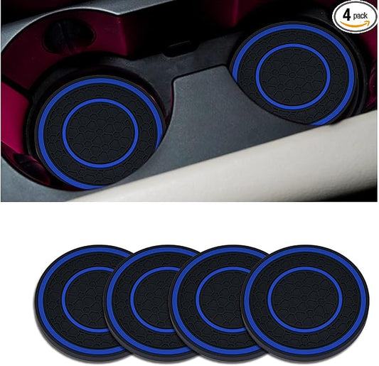 4 Pack Car Coasters for Cup Holder, 2.75 Inch Universal Auto Waterproof Coasters Silicon Insulation Cup Mats,No-Slip Anti Dust Insert Coaster for Woman Man, Suit for Vehicle Interior (Black/Blue)