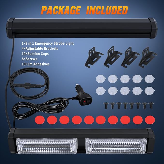 Nilight 40LED Blue Red Emergency Strobe Traffic Advisor Light Bar with Suction Cups Dash Safety Warning Hazard Flashing Lights Interior Front/Rear Windshield for Trucks Construction Vehicles