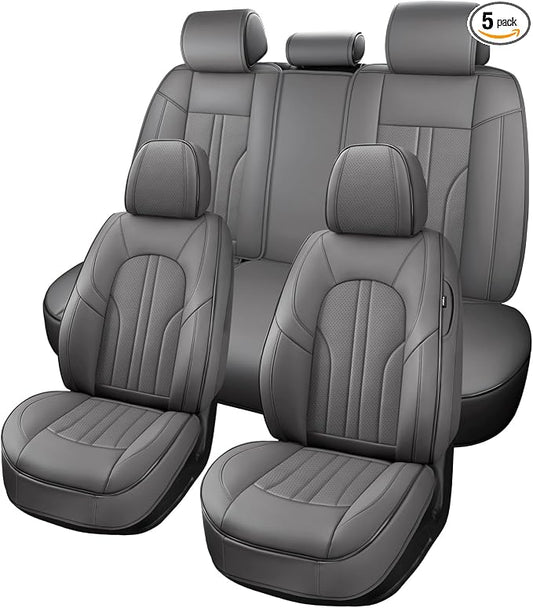 MINGBRON Car Seat Covers Full Set, 5 Seats Comfortable Faux Leather Seat Covers for Cars, Waterproof Automotive Seat Covers, Luxury Universal Fit Seat Covers for SUV, Sedans, Pick-up Trucks (Gray)