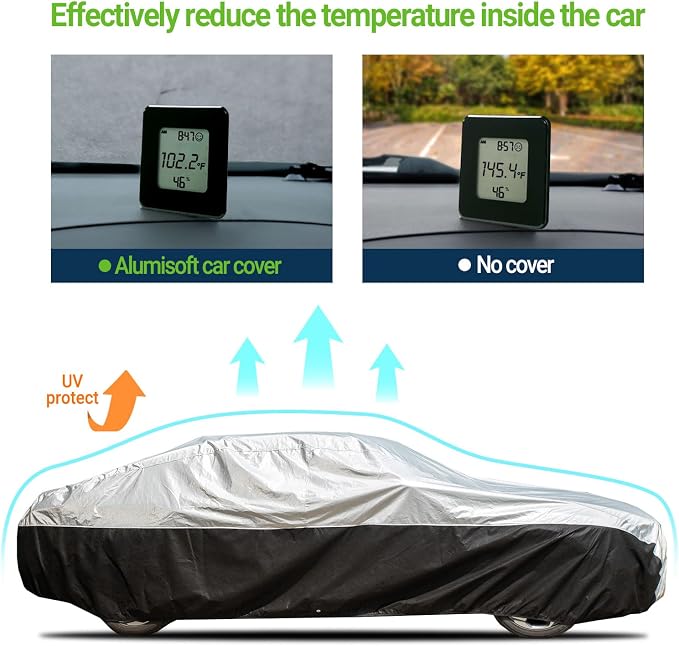 Season Guard Ultimate Plus Car Cover,100% Waterproof Aluminium with Cotton Fleece and Breathable Fabric with Two Extra 19.6ft Windproof Tie Down Straps,Fits Cars up to 200"