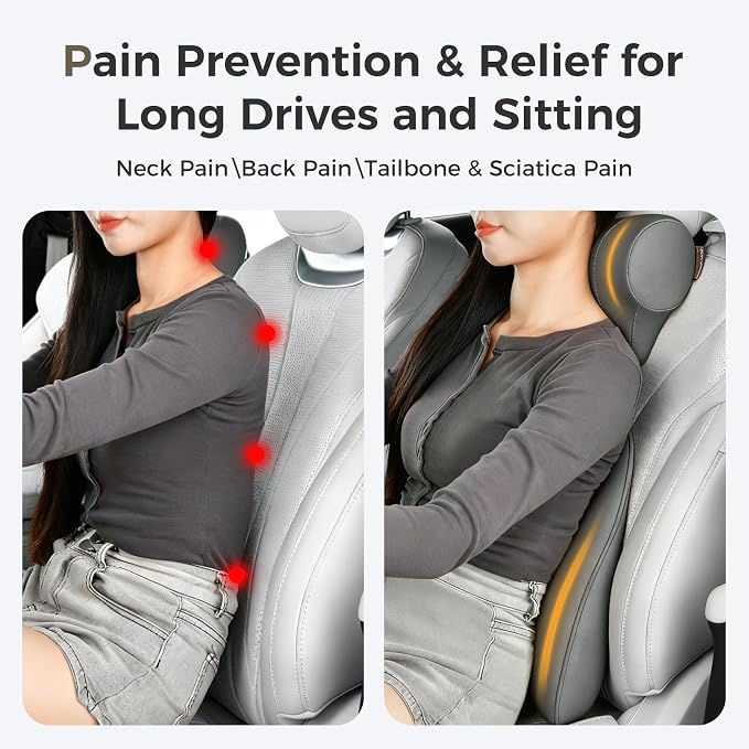 Coverado Car Headrest Pillow, Ergonomic Memory Foam Car Neck Pillow for Driving Seat with Adjustable Strap, Soft PU Leather Breathable Removable Cover Neck Support for Neck Pain Relief