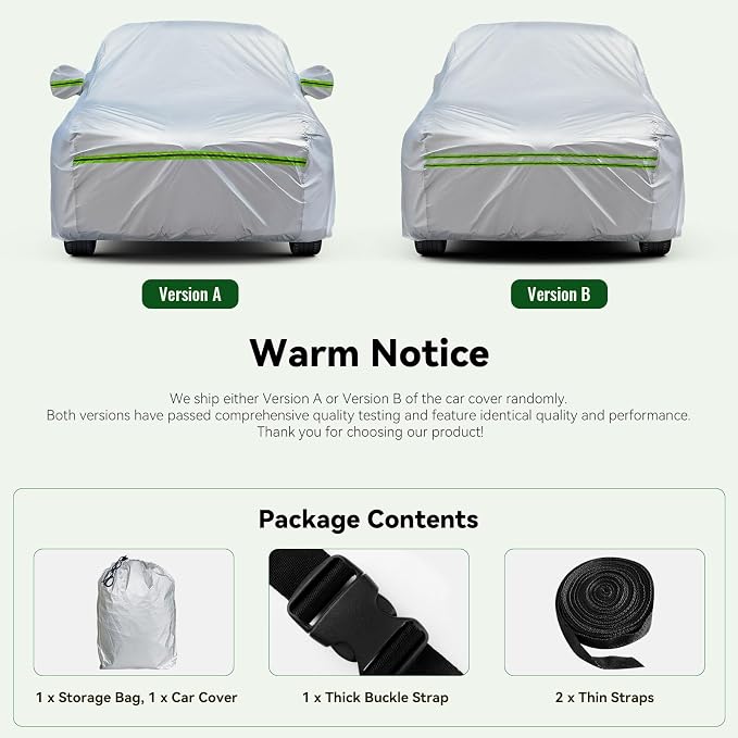 AUQDD 6-Layers Premium Truck Car Cover Waterproof All Weather Weatherproof UV Sun Protection Snow Dust Storm Resistant Outdoor Exterior Custom Form-Fit Full Padded Car Cover with Straps 230"-260" K15