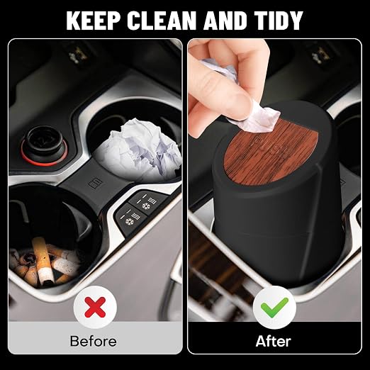 Car Trash Bin with Lid-2 Pack Car Garbage Can Cup Holder-Mini Leakproof Vehicle Garbage Can Bin with 40pcs Trash Bags-Automotive Organizers and Storage for Front Back Seat Accessories(Wood Grain Lid)