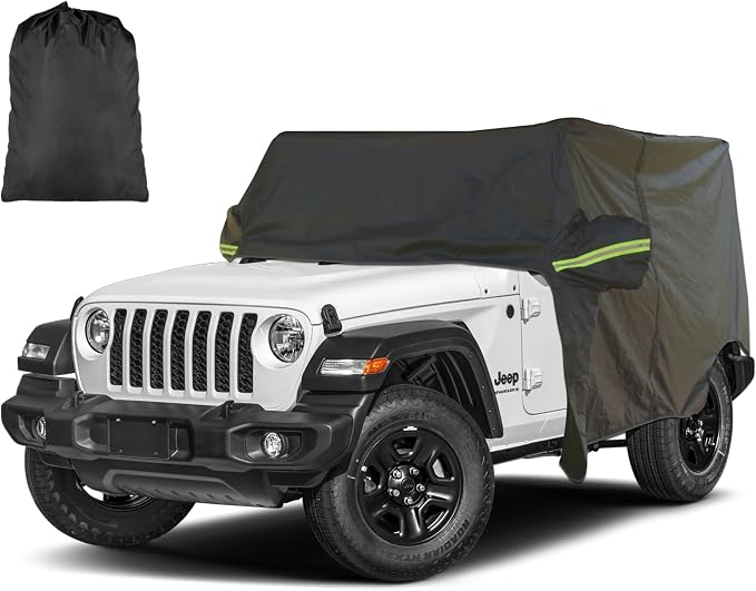 INSAUTO Waterproof Cab Cover for Jeep Wrangler 2-Door (1987–2025), All-Weather Sun, Rain & Snow Protection, UV Resistant, Windproof Outdoor Car Cover with Driver Door Zipper, Perfect for Top-Off Use