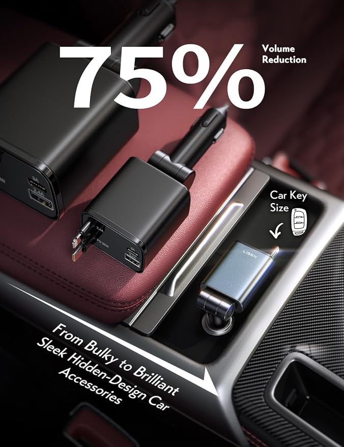 LISEN Retractable Car Charger USB C, [Upgraded 72W Max] | Car Accessories，Gifts for Men Women Him Her Car Charger for iPhone/Android Truck RV Electronics