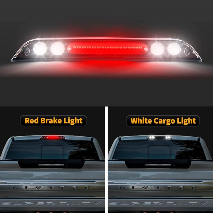 Gempro LED 3rd Brake light for Ford F150 2015-2024, F250 F350 F450 F550 Super Duty 2017-2024/Ranger/Maverick, High Mount Stop light Cargo light Rear Cab Roof Center Tail Third Brake Light, Smoke Lens