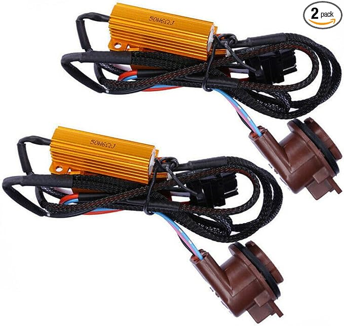 SLIMI 2 PCS Car 3157 Brake Light Resistor Decoders, 50W 6 Ohm LED Resistor Load Harness Decoders, Turn Signal Error Decoding Harness, for T20/3157/4157 Light Bulb (Multicolored)