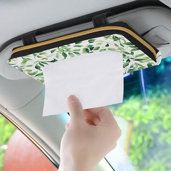 Green Leaf Car Standard Tissue Holder Green Leaf PU Leather Backseat Tissue Case Holder Fit SUV Sedans Vans Trucks