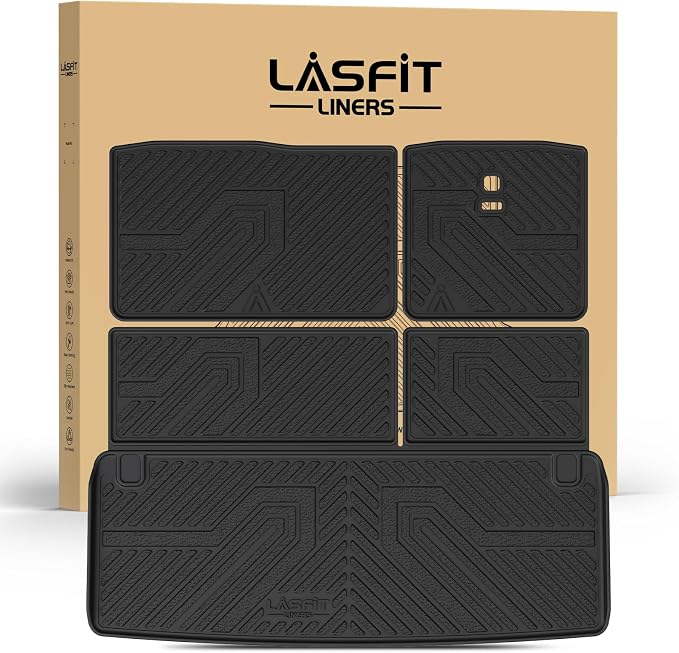LASFIT Cargo Mat & Backrest Mats for Nissan Armada 2017-2024 / Infiniti QX80 2011-2024, All Weather TPE Custom Fit Easy Clean Durable No-Curling Trunk Mat for Armada & QX80, Black
