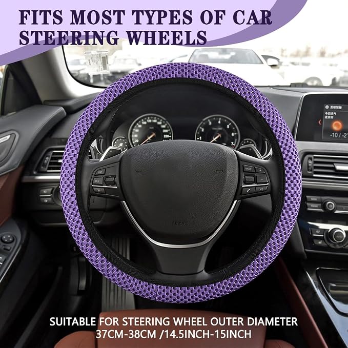 Elastic Stretch Steering Wheel Cover, Steering Wheel Cover, 15" Breathable Auto Steering Wheel Protector, Universal Car Accessories Comfortable Non-Slip Vehicle Steering Wheel Covers for Women Men