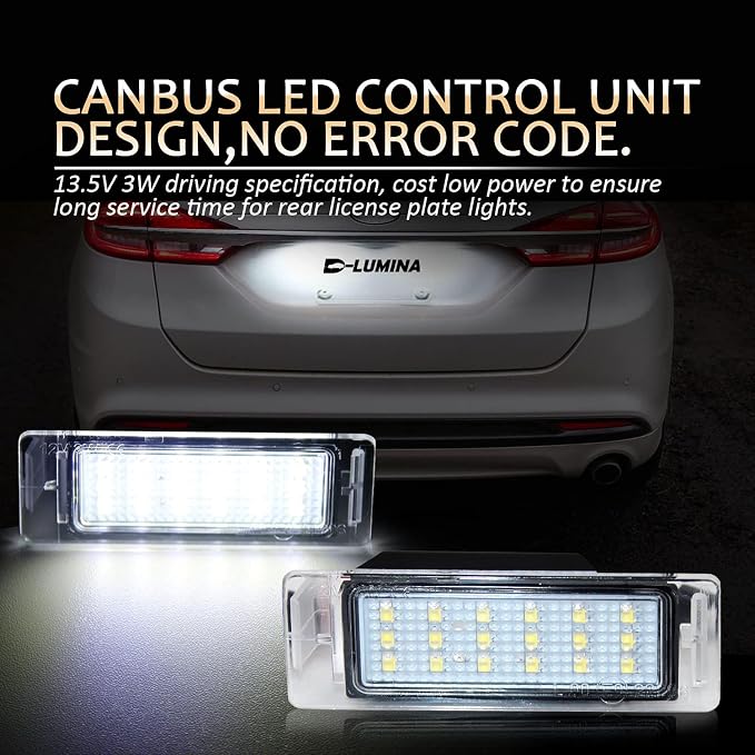 D-Lumina LED License Plate Light Tag Lamp Assembly for Chevy Corvette SS Equinox Impala Traverse Cadillac GMC Terrain Buick, Powered by 18-SMD 6000K White w/Error-Free Load Resistors, Pack of 2
