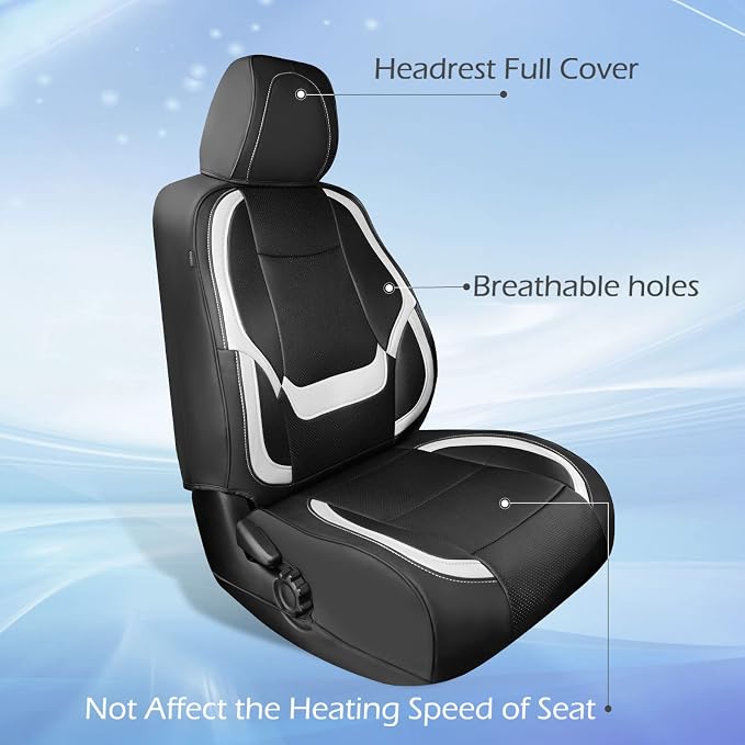 DrCarNow Super Cover for Toyota Tacoma Seat Covers 2016-2022 2023,Fit for Tacoma Crew Cab/Double Cab (Black and White) Waterproof Leather Accessories(Not Fit the Fourth Generation)