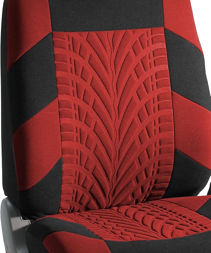 FH Group Full Set Travel Master Car Seat Covers, Airbag and Split Rear Car Seat Cover Universal Fit Interior Accessories for Cars Trucks SUV, Automotive Seat Covers, Red