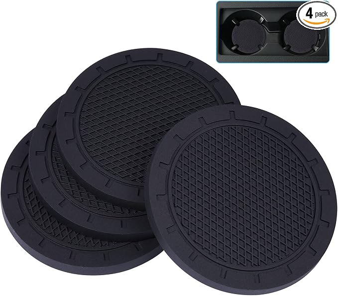 Car Coasters, Wisdompro 4 Pack PVC Car Cup Holder Insert Coaster - Anti Slip Vehicle Interior Accessories Cup Mats for Women(Diameter 3", Black)