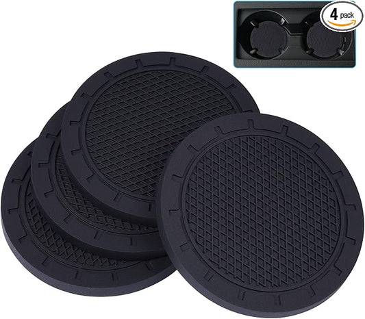 Car Coasters, Wisdompro 4 Pack PVC Car Cup Holder Insert Coaster - Anti Slip Vehicle Interior Accessories Cup Mats for Women(Diameter 3", Black)