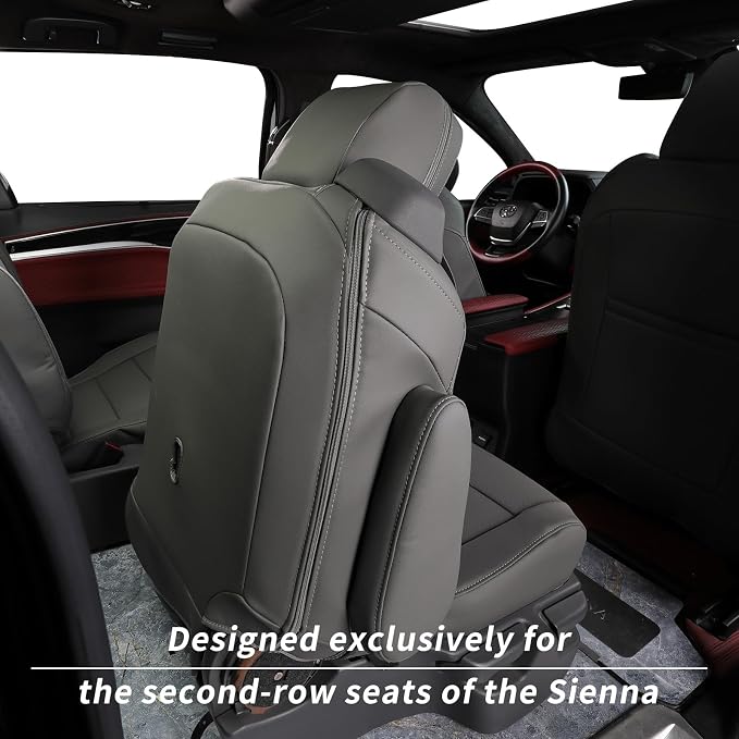 coverdream Sienna Seat Covers Custom Fit for 2021-2026 Toyota Sienna LE/XLE (8-Passenger),2nd Row Bench w/Removable Middle Seat,Fully Covered,Waterproof Leather Car Seat Protector (Full Set,Gray)