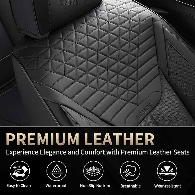 FLORICH Car Seat Covers for Front Seats, Universal Seat Cushion 2 Seats, Car Seat Protector Waterproof, Premium Leather Automotive Seat Covers for Most Cars, Sedans, SUVs, and Trucks-Black