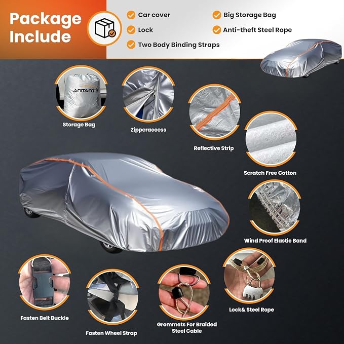 Outdoor Large Car Cover for Automobiles All Weather Waterproof Heavy Duty Full Exterior Covers Rain UV Snow Protection Fit Sedan 208" to 218"