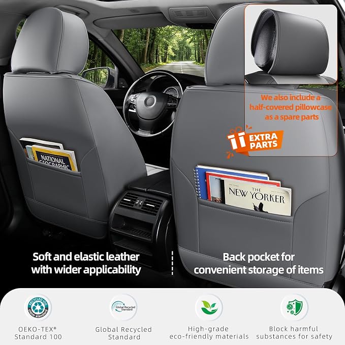 Universal 2-Seater Waterproof Breathable Nappa Leather Car Seat Covers Full Set, Compatible with Toyota Corolla Camry, Lexus LS400, Nissan Murano Rogue, Fit Front Seats Most Sedans SUV- Gray