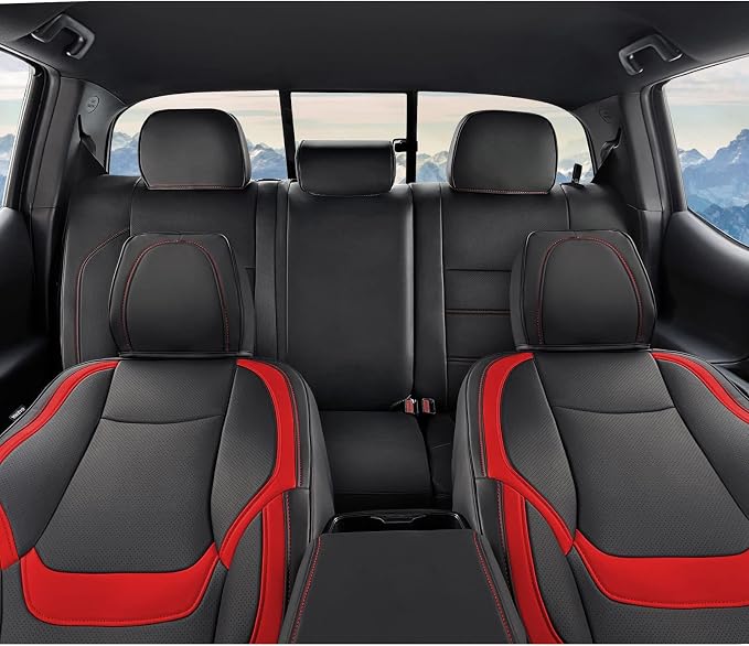 DrCarNow Super Cover for Toyota Tacoma Seat Covers 2016 2017 2018 2019 2020 2021 2022 2023, Crew Cab/Double Cab (Black and Red) Waterproof for Tacoma Leather Accessories(Not Fit the 4th Gen)