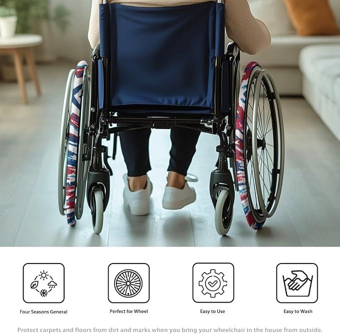 Patriotic Tie Dye Wheelchair Wheel Covers Non-Slip Wheelchair Accessories Tyre Covers to Protect Floors Carpets Fits 24" Wheels Set of 2 Pairs
