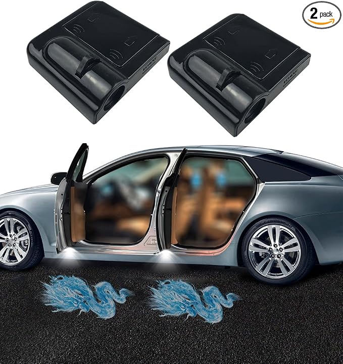 NewL 2 Pcs Led Car Door Welcome Light for Blue Fire Dragon Logo Symbol Projector Lights Ghost Shadow Light | Clear ghost shadow projection, no damage to wiring, easy to install on car doors, universal fit for most vehicles