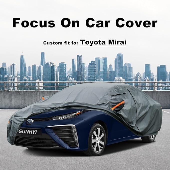 GUNHYI Premium Car Cover Custom Fit Toyota Mirai, 16 Layers Heavy Duty Car Cover Waterproof All Weather with Zipper Door for Sun Rain Snow Dust Uv Protection