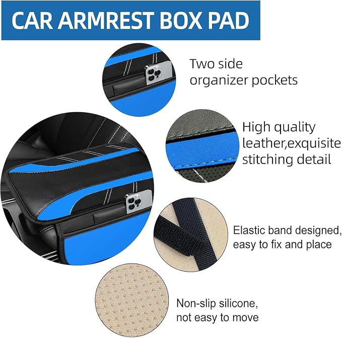 NBTEPEM 10 Pcs Car Floor Mats Full Set & Sport Leather Steering Wheel Cover 14.5-15 inch, Center Console Cover, Seat Belt Cushion, Cup Holder Coaster, Universal Automobile Interior Sets (Blue)