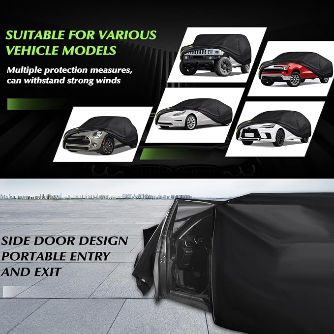 16-Layer 600D Heavy Duty Universal Full Car Cover for Outdoor & Indoor Use - All Weather Sun UV Rain Snow Dust Proof, Waterproof Scratch Resistant, Fits Sedan Body Length 205"-216"/17-18 ft