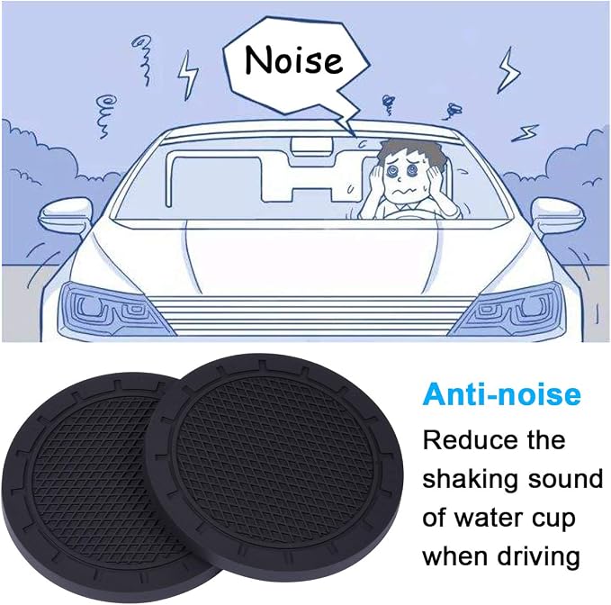Car Coasters, Wisdompro 4 Pack PVC Car Cup Holder Insert Coaster - Anti Slip Universal Vehicle Interior Accessories Cup Mats for Women(2.75" Diameter, Black)