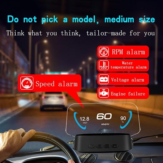 Liiiyuan Head Up Display for C2, Obd2 Display with RPM/Fuel Consumption/Water Temperature/Over-Speed Alarm, GPS Speedometer for Car, Suitable for All Cars