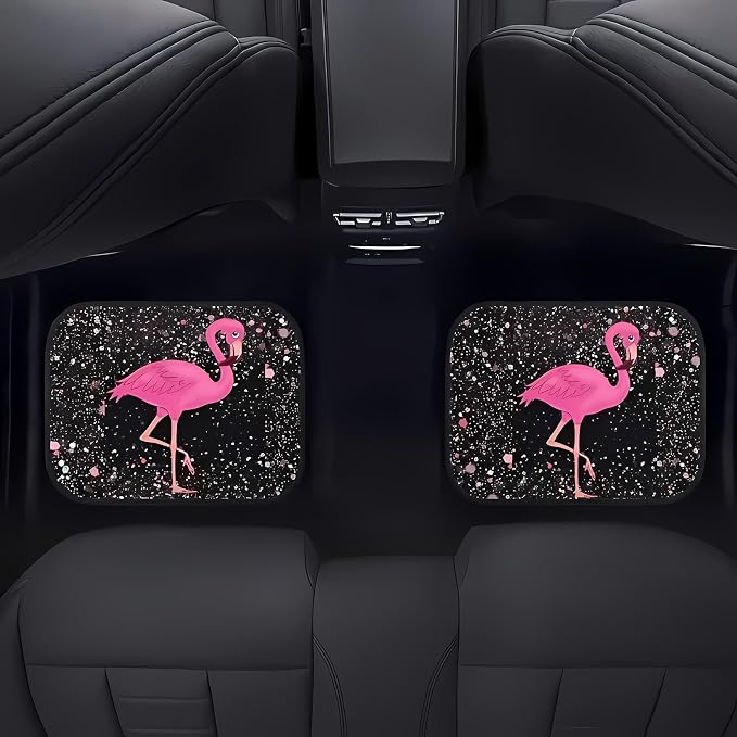 Universal Fit Car Floor Mats Set of 4Pcs, Pink Flamingo Theme All-Weather Front Rear Car Carpet Mats, Non-Slip Car Floor Mat Car Accessories for Automotive Trucks SUV Sedans Vans