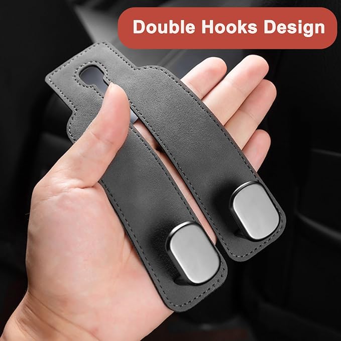 Amelity Car Headrest Hooks, Purse Hook for Car 2 Pack Gray | Universal Car Interior Accessories for Women, Available in 2/4 Pack, Storage Hanger Holds Purses, Backpacks, Grocery Bags