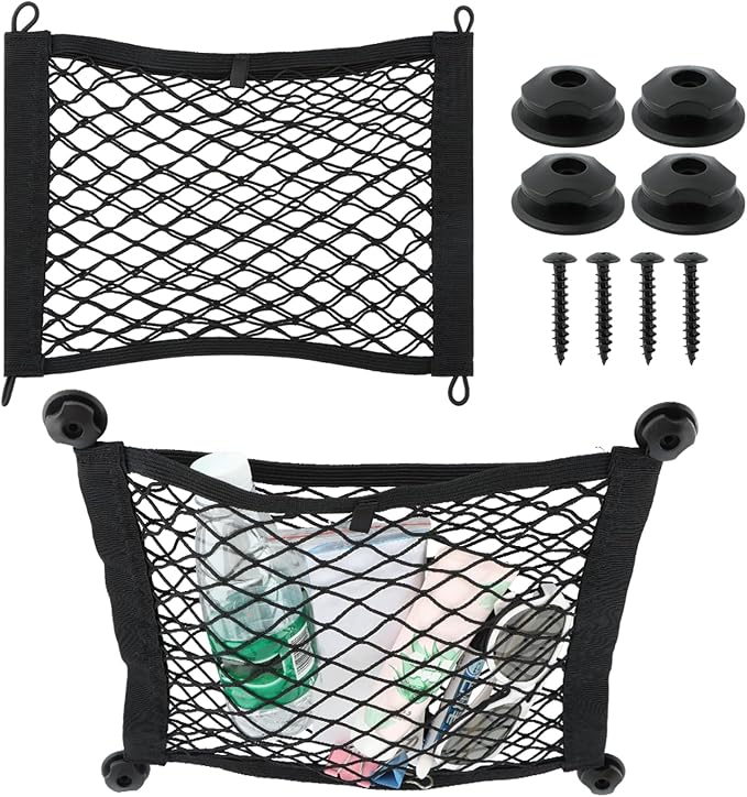 2 Pack Elastic Small Cargo Net Pocket with Hooks,Cargo Netting Bungee,Boat Storage,Trunk Net Organizer for Car,Truck Netting for Cargo(18.9x13.78 inches)
