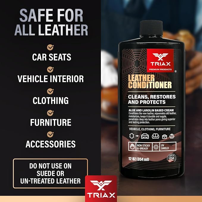 Triax Leather Conditioner Cleans, Restores, and Protects Vehicles, Clothing, and Furniture (Pack of 2-12 Ounce)