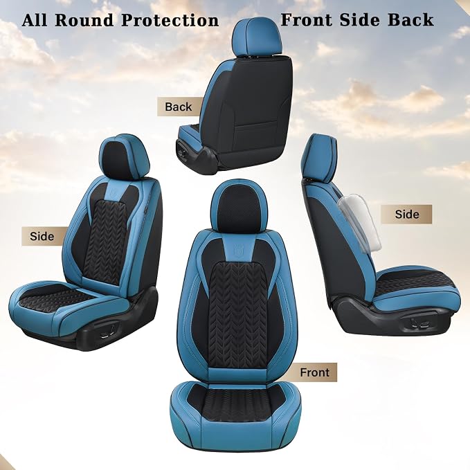 Coverado Car Seat Cover Winter, Front Seat Cover, Seat Covers for Cars, 2PCS Car Seat Protector, Breathable Faux Leather Car Seat Cushion, Car Seat Protector, Blue Car Seat Covers Fit Most Vehicles