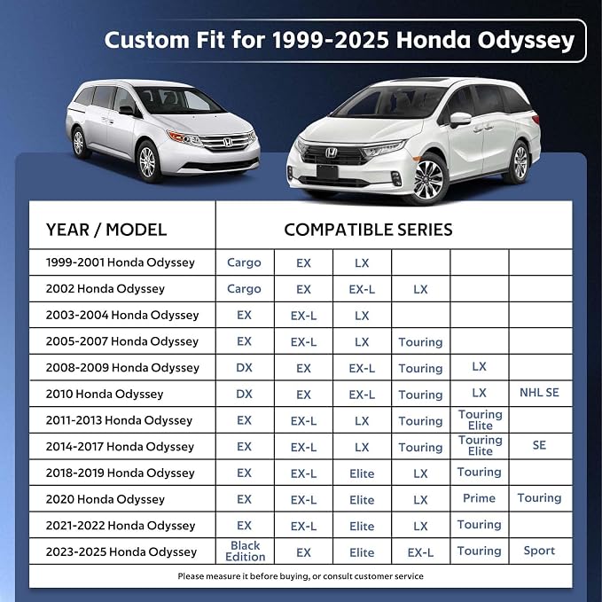 10 Layers Minivan Car Cover Custom Fit for Honda Odyssey (1999-2026) Waterproof All Weather for Automobiles, Outdoor Full Cover Sun UV Rain Protection with Cotton.Black