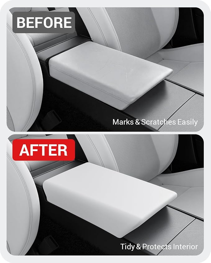BASENOR Center Console Armrest Cover for 2025 2026 Tesla Model Y Juniper/Model 3 Highland [Non-Slip] [No Logo] Arm Rest Protector Accessories TPU White (Standard/Premium/Performance)