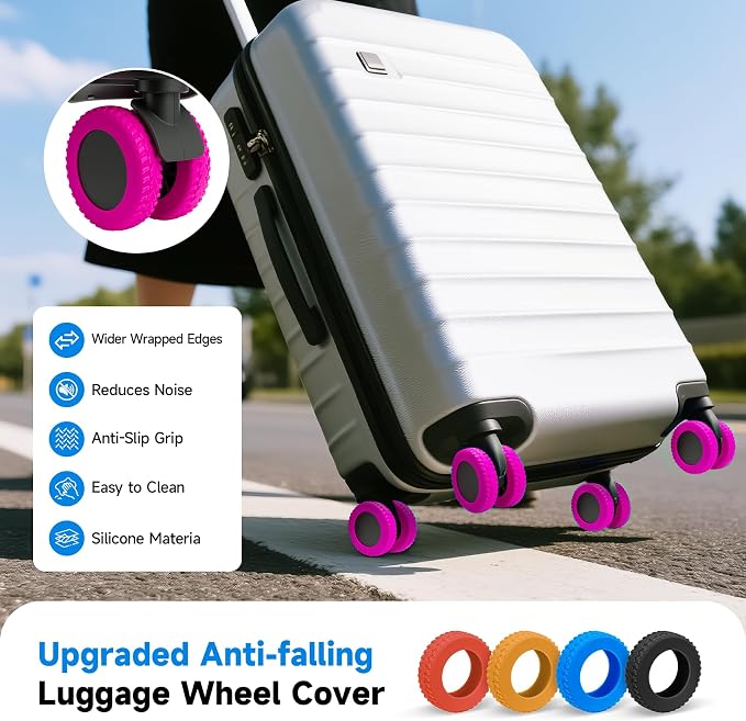 Upgraded 8 Pcs Luggage Wheel Covers, Silicone Protective Covers for 2-2.4" Suitcases Spinner Wheel, Wear-Resistant, Anti-Noise, Thickened Protector, Travel Accessories (Pink)