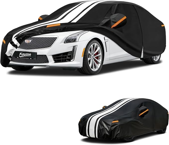 Kayme Heavy Duty Car Cover Custom Fit for Cadillac CTS/CTS-V (2002-2019) Waterproof All Weather for Automobiles, Gift with Tape/Towel, Outdoor Full Exterior Cover Rain Snow Sun UV Protection.