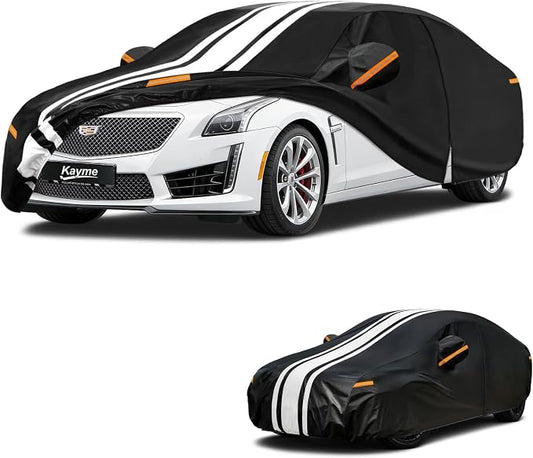 Kayme Heavy Duty Car Cover Custom Fit for Cadillac CTS/CTS-V (2002-2019) Waterproof All Weather for Automobiles, Gift with Tape/Towel, Outdoor Full Exterior Cover Rain Snow Sun UV Protection.