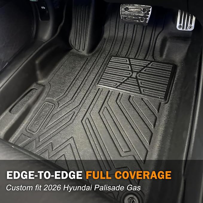 KUST Floor Mats for 2026 Hyundai Palisade Accessories (Gas Only) | Rear Trunk Mat, Door Sill Protectors, All Weather Protection, TPE Rubber, Raised Edge, Extended Lip, Extra Heel Pad Plate
