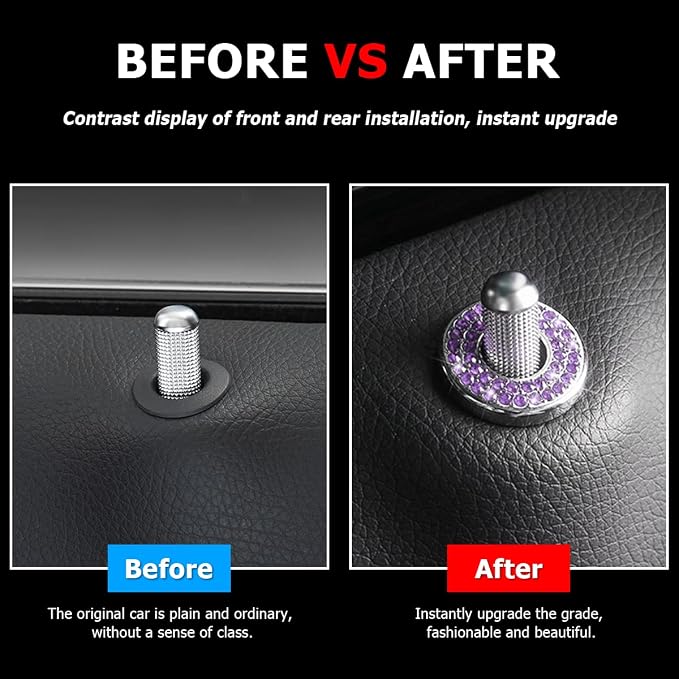 4PCS Bling Inner Car Door Lock Cover Stickers, Rhinestones Pull Rod Bolt Decorations, Crystal Auto Decals for Women Girls, Sparkly Car Door Lock Pin Caps for C Class C200L GLC260 C260L