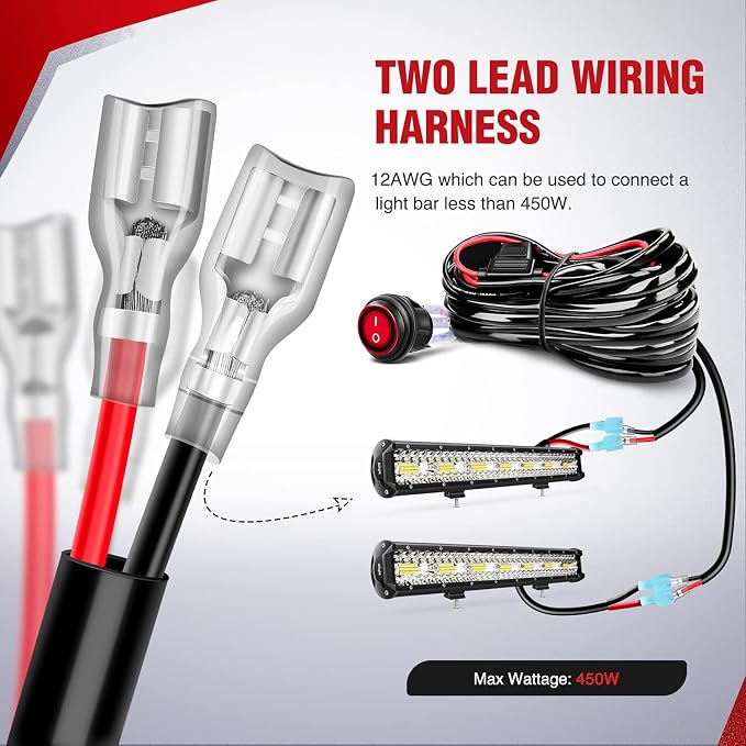 Nilight LED Light Bar Wiring Harness Kit - 2 Leads 12AWG Heavy Duty 12V On Off Switch Power Relay Blade Fuse for Off Road LED Work Light