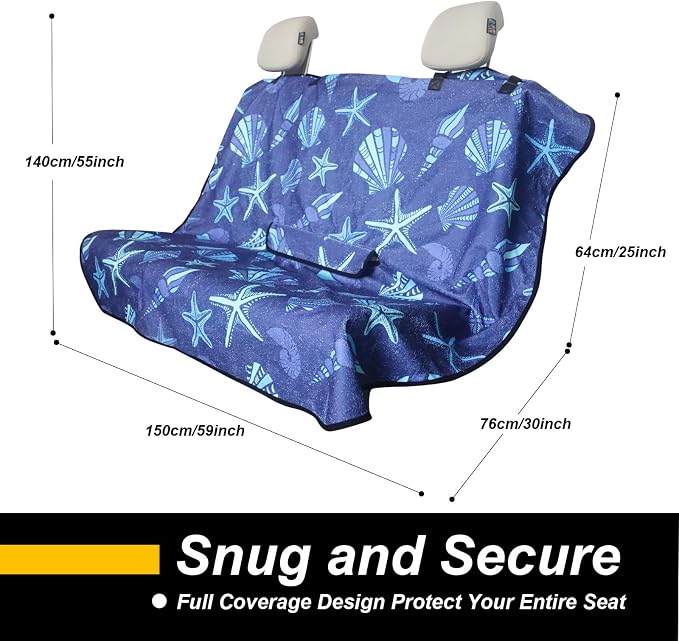 Back Seat Cover for Car Trucks Van SUV Jeep,Waterproof Rear Bench Towel Seat Covers for Dogs and Kids,Automotive Backseat Protector (Conch Shells Starfish)