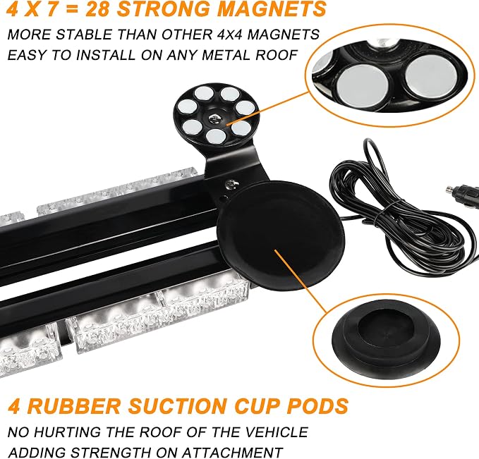 ASPL 38.5" 78 LED Strobe Light Bar Double Side Flashing High Intensity Emergency Warning Flash Strobe Light with Magnetic Base for Safety Construction Vehicles Tow Trucks Pickup (Amber/White)