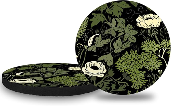 Car Cup Holder Coasters, 2 Pack – 2.75" Universal Auto Anti-Slip Insert Coaster, Rubber Car Coasters, Personalized Car Accessories for Women (Sage Green Floral and Plant)